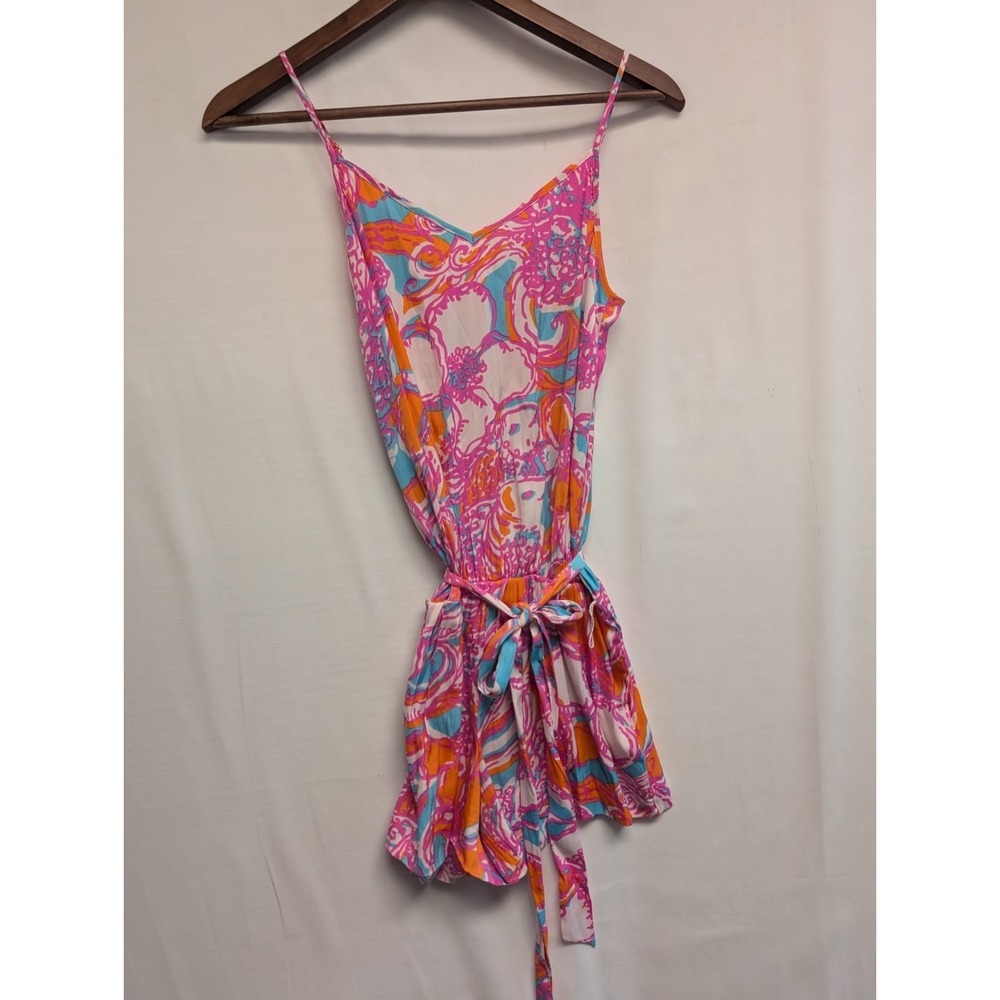LILLY‎ PULITZER DEANNA Romper FEELING TANKED Floral Summer Belted Shorts Pink XS